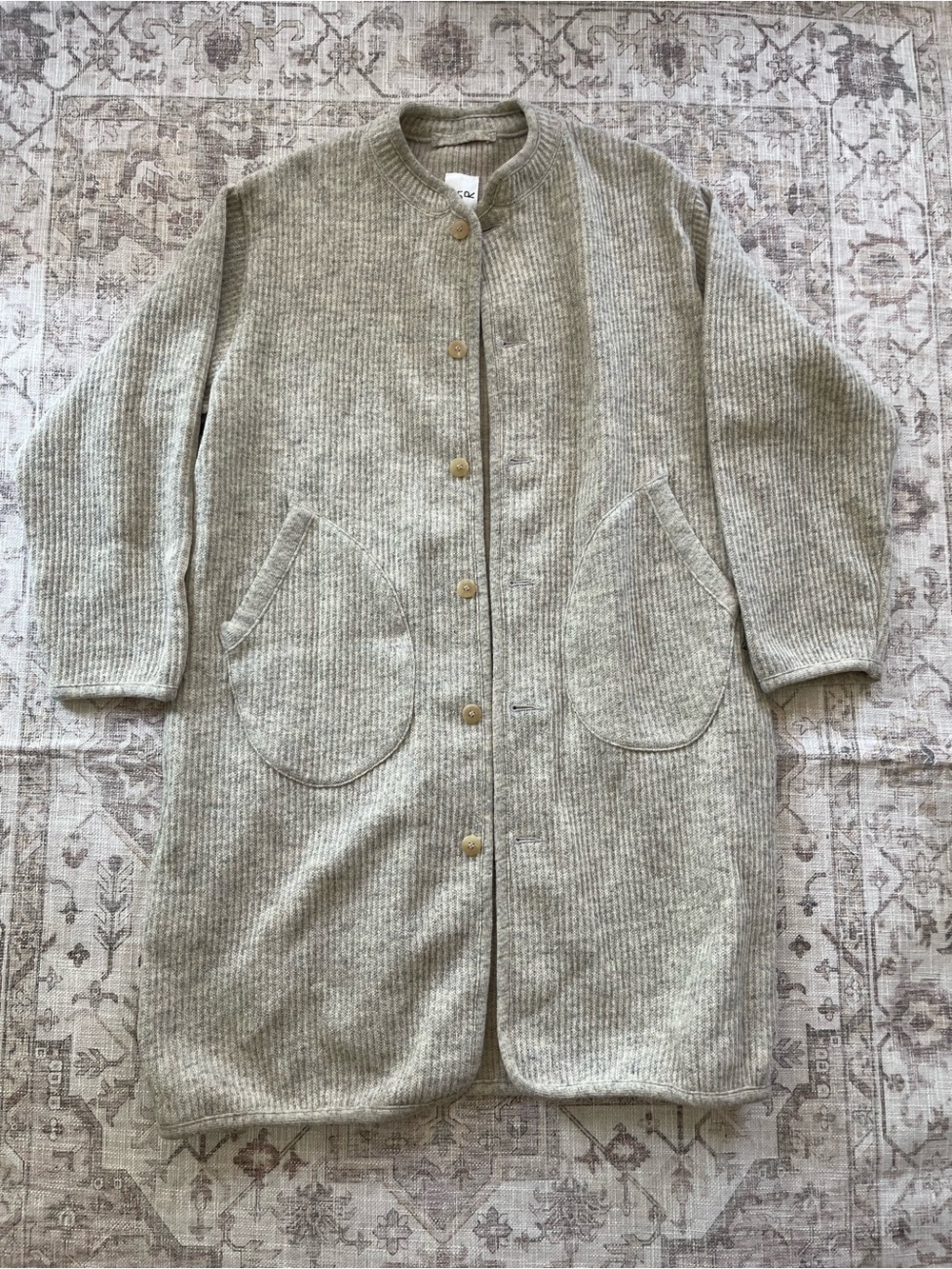 Light Gray Cozy Wool Long Cardigan Button Artisanal Japan Made Coat